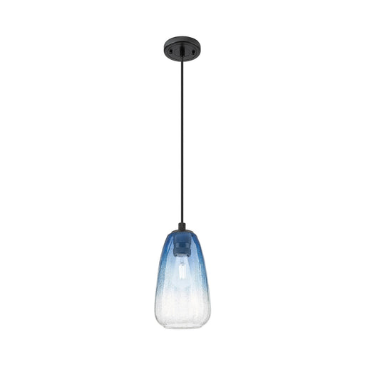 Innovations Brookhaven Almond 6in 1-Light Pendant | Industrial Matte Black and Sapphire Blue Glass | Kitchen Island | Model 434-1P-BK-G480-6SB