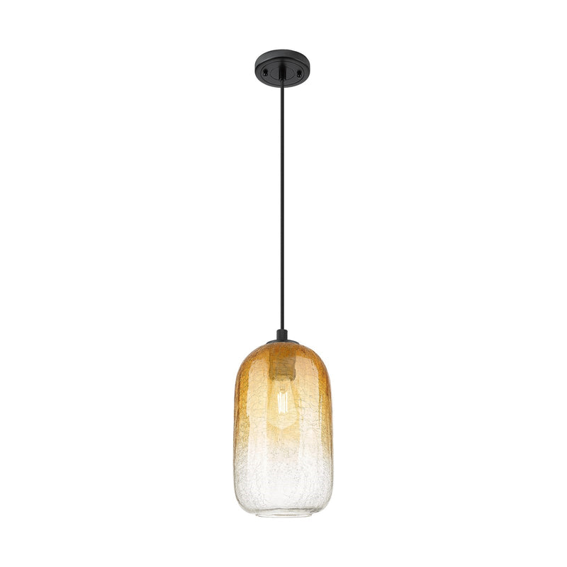 Innovations Brookhaven Cloche 7in 1-Light Pendant | Industrial Matte Black and Amber Glass | Kitchen Island & Dining Room | Model 434-1P-BK-G482-7AM