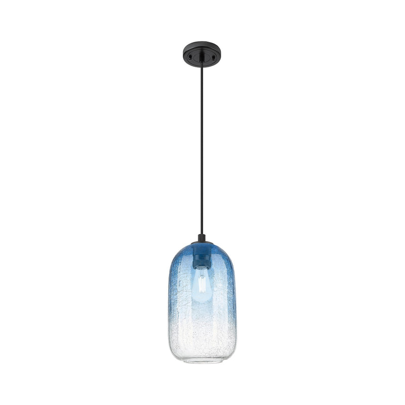 Innovations Brookhaven Cloche 7in 1-Light Pendant | Industrial Matte Black and Sapphire Blue Glass | Kitchen Island | Model 434-1P-BK-G482-7SB