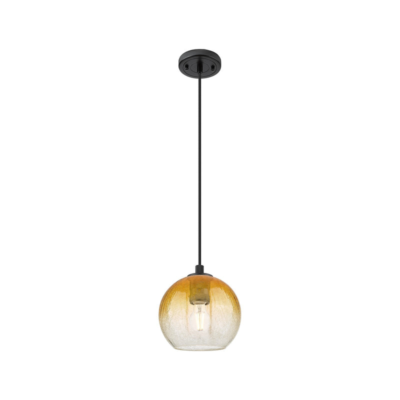 Innovations Brookhaven Globe 8in 1-Light Pendant | Industrial Matte Black and Amber Glass | Kitchen Island & Dining Room | Model 434-1P-BK-G483-8AM