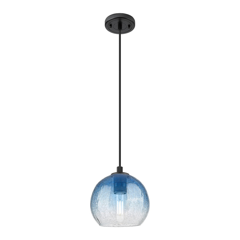 Innovations Brookhaven Globe 8in 1-Light Pendant | Industrial Matte Black and Sapphire Blue Glass | Kitchen Island | Model 434-1P-BK-G483-8SB