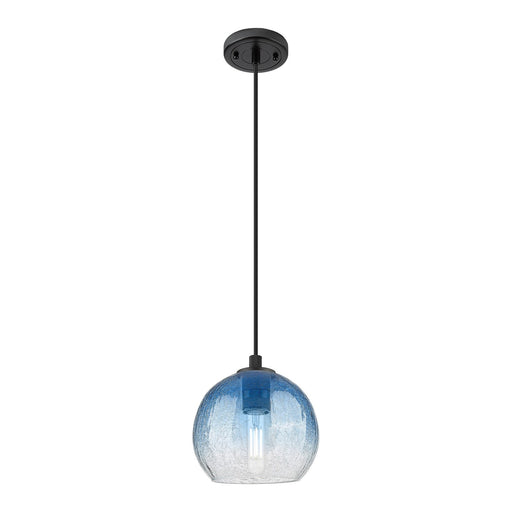 Innovations Brookhaven Globe 8in 1-Light Pendant | Industrial Matte Black and Sapphire Blue Glass | Kitchen Island | Model 434-1P-BK-G483-8SB