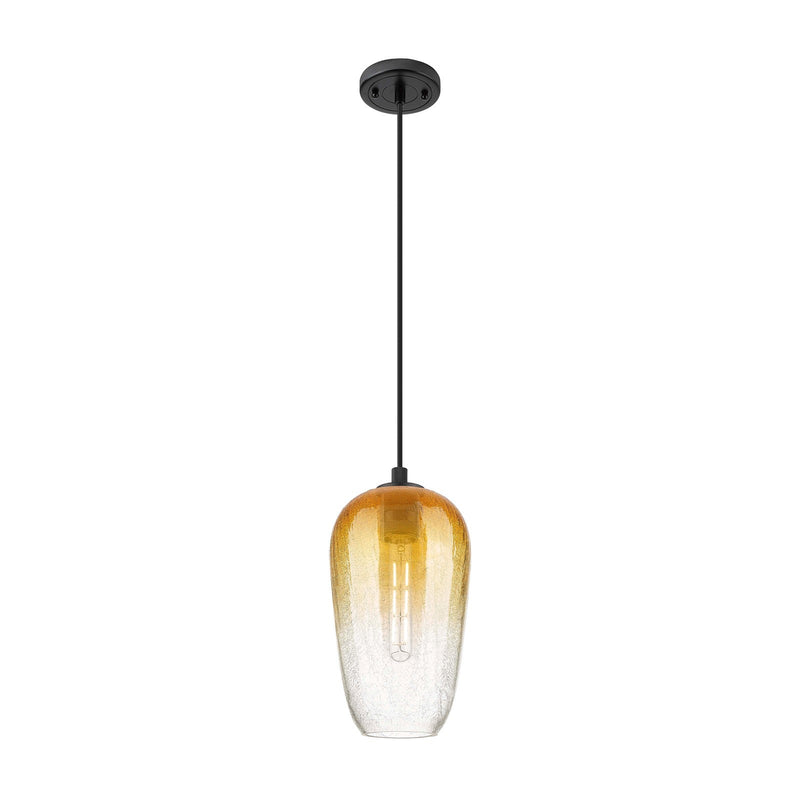 Innovations Brookhaven Flute 7in 1-Light Pendant | Industrial Matte Black and Amber Glass | Kitchen Island & Dining Room | Model 434-1P-BK-G484-7AM