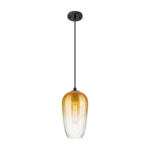 Innovations Brookhaven Flute 7in 1-Light Pendant | Industrial Matte Black and Amber Glass | Kitchen Island & Dining Room | Model 434-1P-BK-G484-7AM