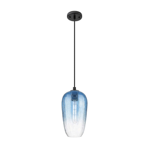 Innovations Brookhaven Flute 7in 1-Light Pendant | Industrial Matte Black and Sapphire Blue Glass | Kitchen Island | Model 434-1P-BK-G484-7SB
