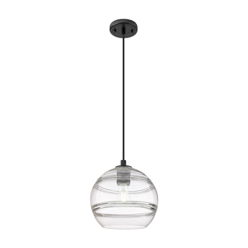 Innovations Rochester 10in 1-Light Pendant | Industrial Matte Black and Clear Glass | Kitchen Island & Dining Room | Model 434-1P-BK-G556-10CL