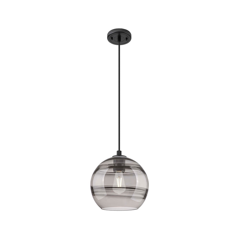 Innovations Rochester 10in 1-Light Pendant | Industrial Matte Black and Light Smoke Glass | Kitchen Island & Dining Room | Model 434-1P-BK-G556-10SM
