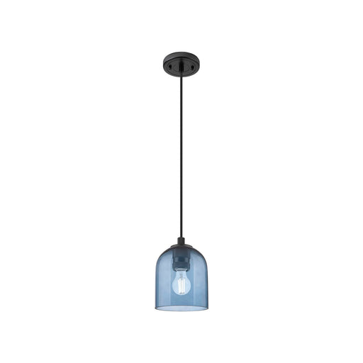Innovations Bella 5.5in 1-Light Pendant | Industrial Matte Black and Blue Glass | Kitchen Island & Dining Room | Model 434-1P-BK-G558-6BL