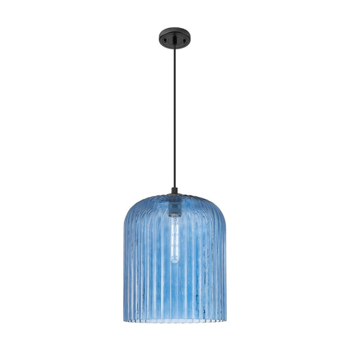 Innovations Crown Point 12in 1-Light Pendant | Industrial Matte Black and Princess Blue Glass | Kitchen Island & Dining | Model 434-1P-BK-G559-12BL