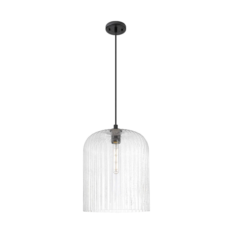 Innovations Crown Point 12in 1-Light Pendant | Industrial Matte Black and Seedy Glass | Kitchen Island & Dining Room | Model 434-1P-BK-G559-12SDY