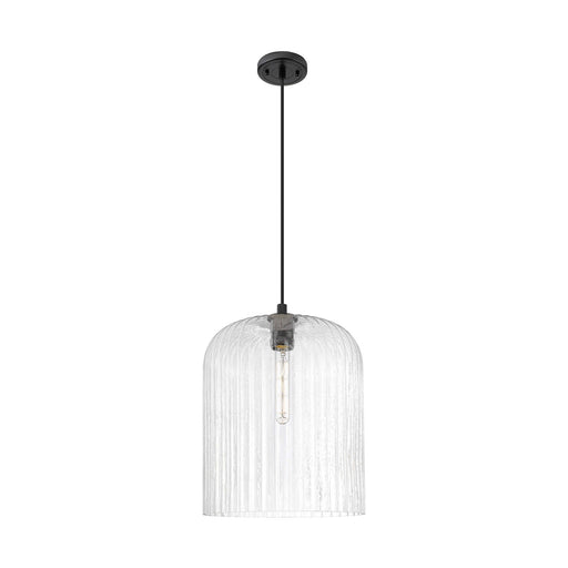 Innovations Crown Point 12in 1-Light Pendant | Industrial Matte Black and Seedy Glass | Kitchen Island & Dining Room | Model 434-1P-BK-G559-12SDY