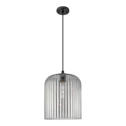 Innovations Crown Point 12in 1-Light Pendant | Industrial Matte Black and Light Smoke Glass | Kitchen Island & Dining | Model 434-1P-BK-G559-12SM