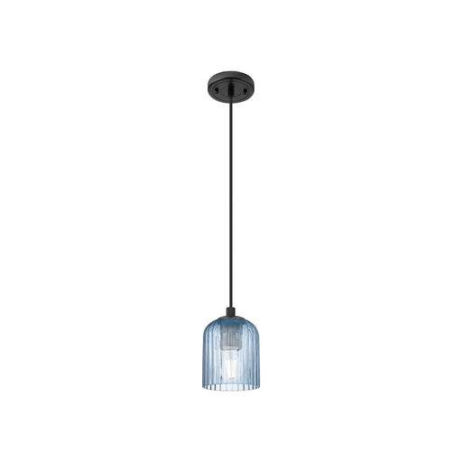 Innovations Crown Point 5in 1-Light Pendant | Industrial Matte Black and Princess Blue Glass | Kitchen Island & Dining | Model 434-1P-BK-G559-5BL