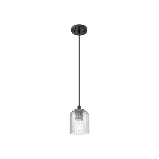 Innovations Crown Point 5in 1-Light Pendant | Industrial Matte Black and Seedy Glass | Kitchen Island & Dining Room | Model 434-1P-BK-G559-5SDY