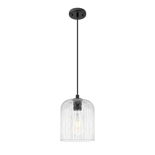 Innovations Crown Point 8in 1-Light Pendant | Industrial Matte Black and Clear Glass | Kitchen Island & Dining Room | Model 434-1P-BK-G559-8CL