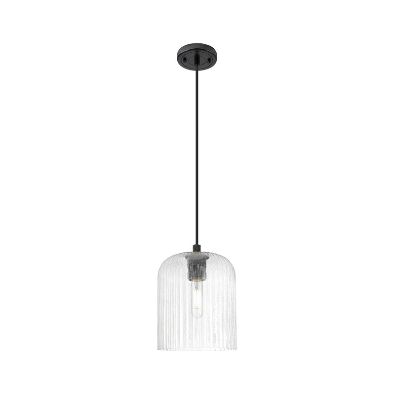 Innovations Crown Point 8in 1-Light Pendant | Industrial Matte Black and Seedy Glass | Kitchen Island & Dining Room | Model 434-1P-BK-G559-8SDY