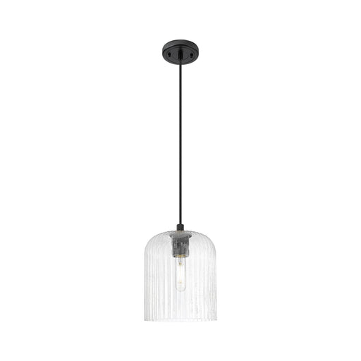 Innovations Crown Point 8in 1-Light Pendant | Industrial Matte Black and Seedy Glass | Kitchen Island & Dining Room | Model 434-1P-BK-G559-8SDY