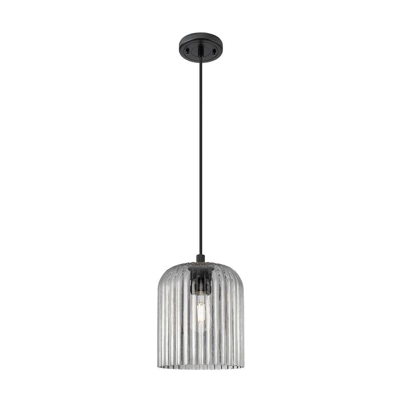 Innovations Crown Point 8in 1-Light Pendant | Industrial Matte Black and Light Smoke Glass | Kitchen Island & Dining Room | Model 434-1P-BK-G559-8SM