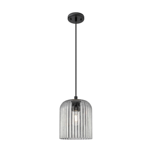 Innovations Crown Point 8in 1-Light Pendant | Industrial Matte Black and Light Smoke Glass | Kitchen Island & Dining Room | Model 434-1P-BK-G559-8SM