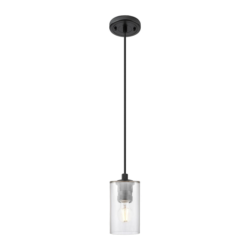 Innovations Clymer 4in 1-Light Pendant | Industrial Matte Black and Clear Glass | Kitchen Island & Dining Room | Model 434-1P-BK-G802