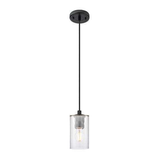 Innovations Clymer 4in 1-Light Pendant | Industrial Matte Black and Clear Glass | Kitchen Island & Dining Room | Model 434-1P-BK-G802