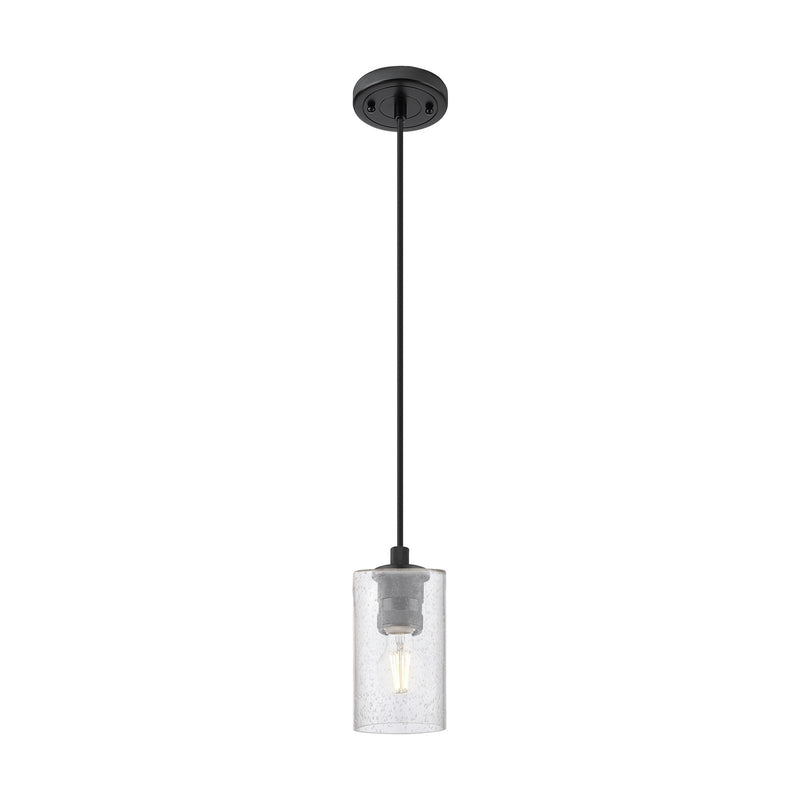 Innovations Clymer 4in 1-Light Pendant | Industrial Matte Black and Seedy Glass | Kitchen Island & Dining Room | Model 434-1P-BK-G804