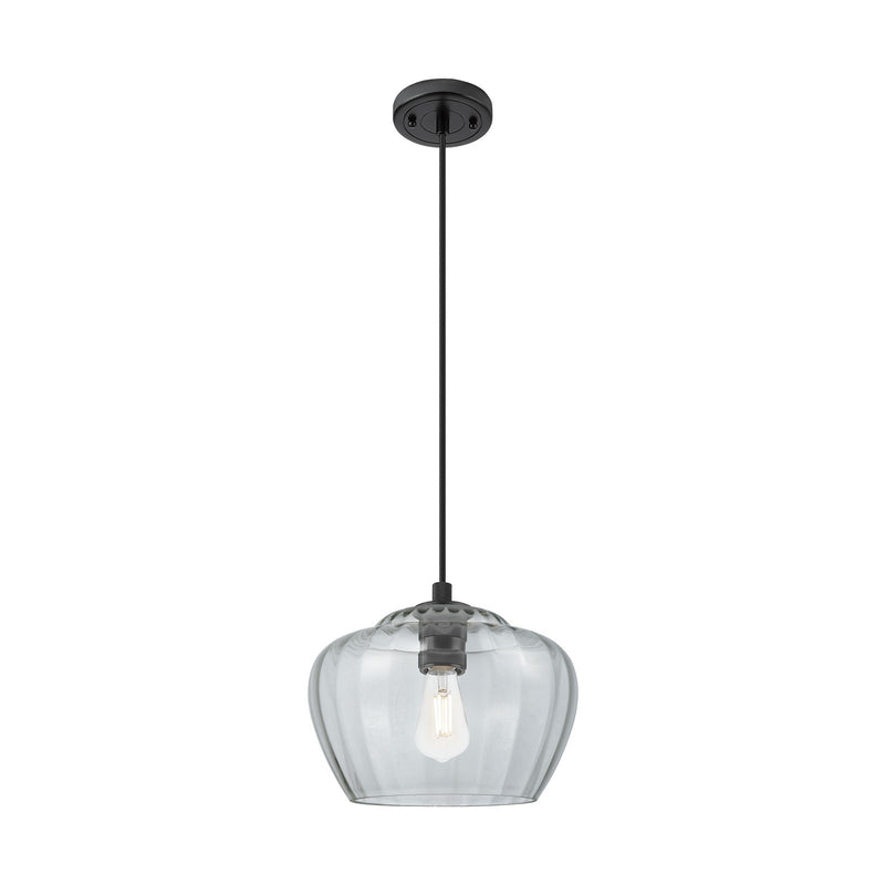 Innovations Fenton 11in 1-Light Pendant | Industrial Matte Black and Clear Glass | Kitchen Island & Dining Room | Model 434-1P-BK-G92-L