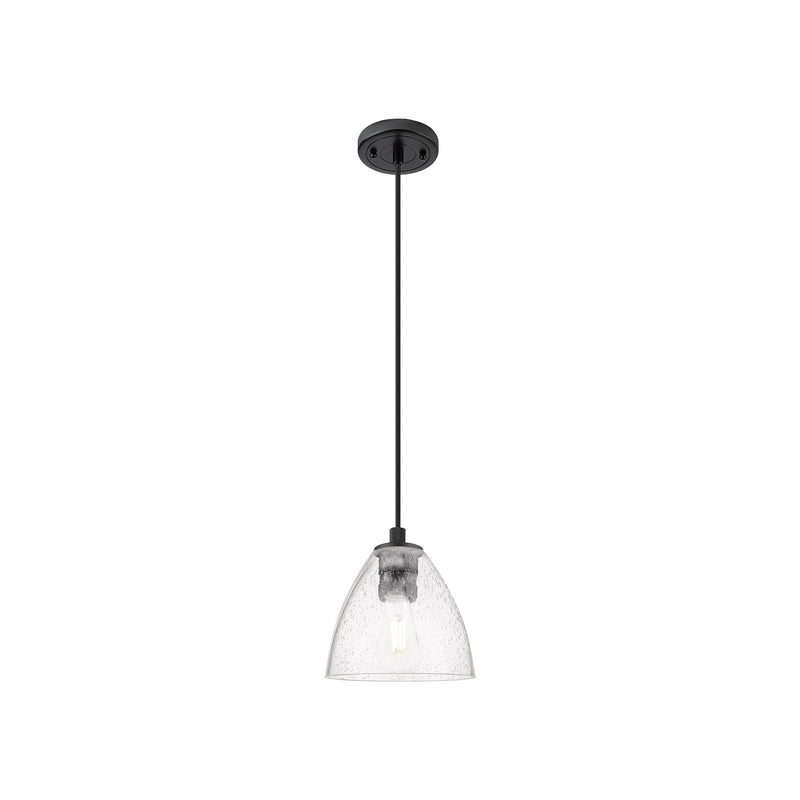 Innovations Bristol 7.5in 1-Light Pendant | Industrial Matte Black and Seedy Glass | Kitchen Island & Dining Room | Model 434-1P-BK-GBD-754