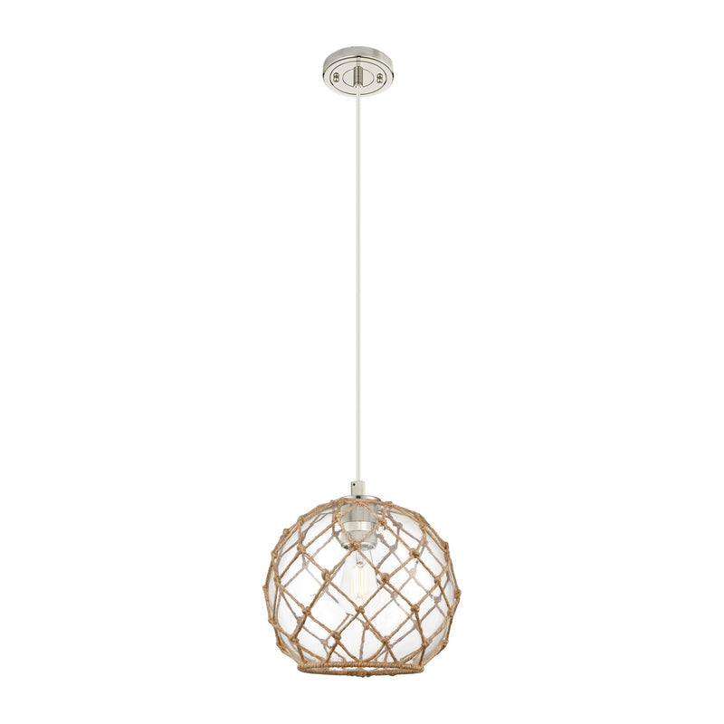 Innovations Farmhouse Rope 10in 1-Light Pendant | Industrial Polished Nickel and Clear Glass Brown Rope | Kitchen Island | Model 434-1P-PN-G122-10RB