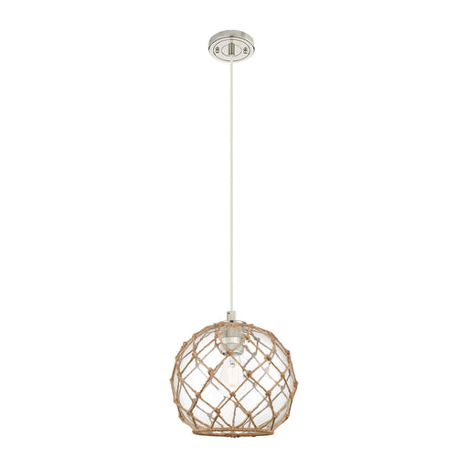 Innovations Farmhouse Rope 10in 1-Light Pendant | Industrial Polished Nickel and Clear Glass Brown Rope | Kitchen Island | Model 434-1P-PN-G122-10RB