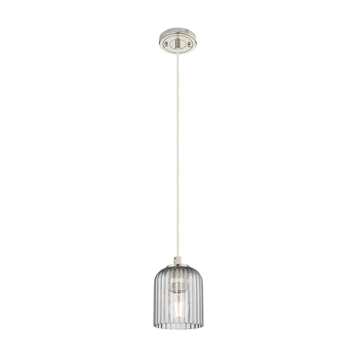 Innovations Crown Point 5in 1-Light Pendant | Industrial Polished Nickel and Light Smoke Glass | Kitchen Island & Dining | Model 434-1P-PN-G559-5SM