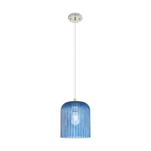 Innovations Crown Point 8in 1-Light Pendant | Industrial Polished Nickel and Princess Blue Glass | Kitchen Island & Dining | Model 434-1P-PN-G559-8BL