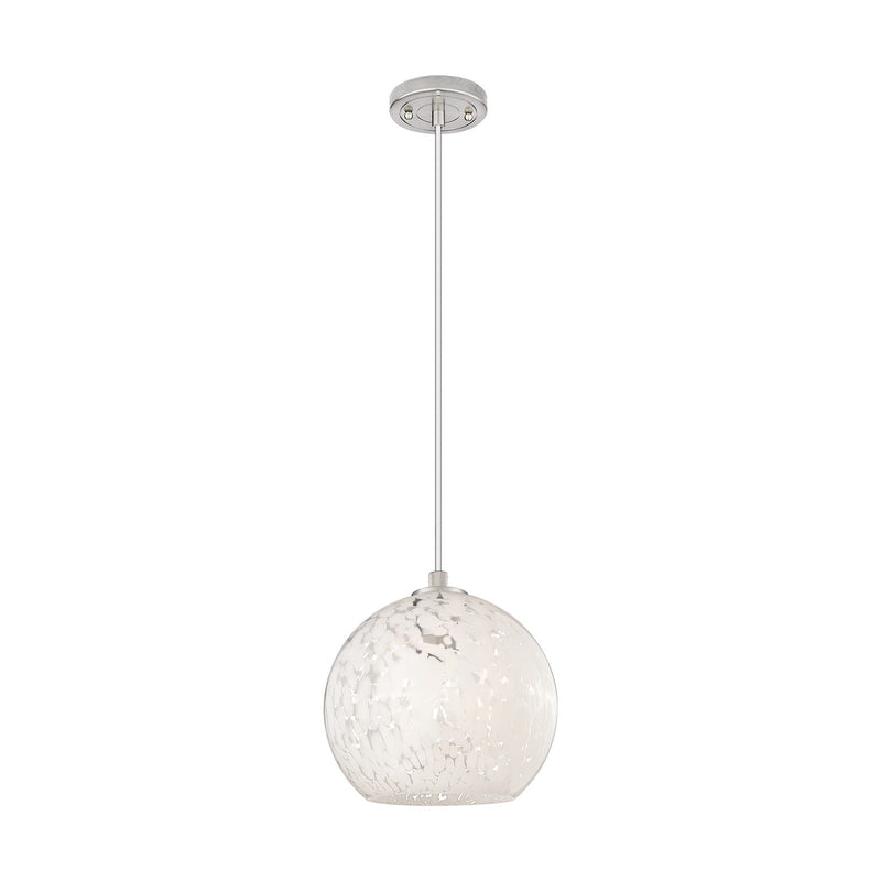 Innovations White Mouchette 10in 1-Light Pendant | Industrial Satin Nickel and White Glass | Kitchen Island & Dining | Model 434-1P-SN-G1216-10WM