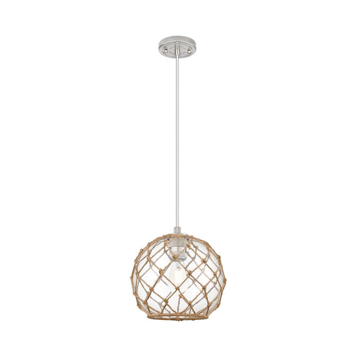 Innovations Farmhouse Rope 10in 1-Light Pendant | Industrial Satin Nickel and Clear Glass with Brown Rope | Kitchen | Model 434-1P-SN-G122-10RB