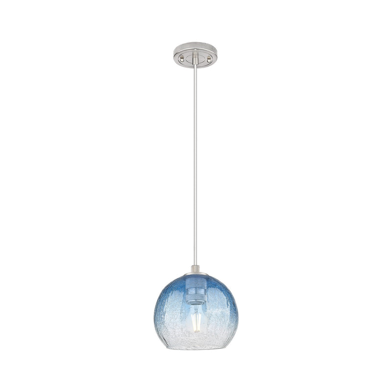 Innovations Brookhaven Globe 7.9in 1-Light Pendant | Industrial Satin Nickel and Sapphire Blue Glass | Kitchen Island | Model 434-1P-SN-G483-8SB