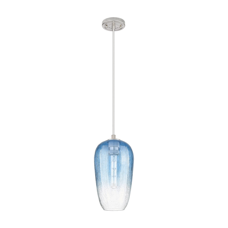 Innovations Brookhaven Flute 7in 1-Light Pendant | Industrial Satin Nickel and Sapphire Blue Glass | Kitchen Island | Model 434-1P-SN-G484-7SB