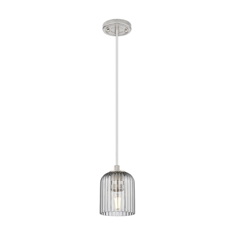 Innovations Crown Point 5in 1-Light Pendant | Industrial Satin Nickel and Light Smoke Glass | Kitchen Island & Dining Room | Model 434-1P-SN-G559-5SM