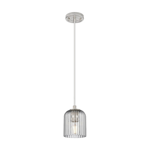 Innovations Crown Point 5in 1-Light Pendant | Industrial Satin Nickel and Light Smoke Glass | Kitchen Island & Dining Room | Model 434-1P-SN-G559-5SM