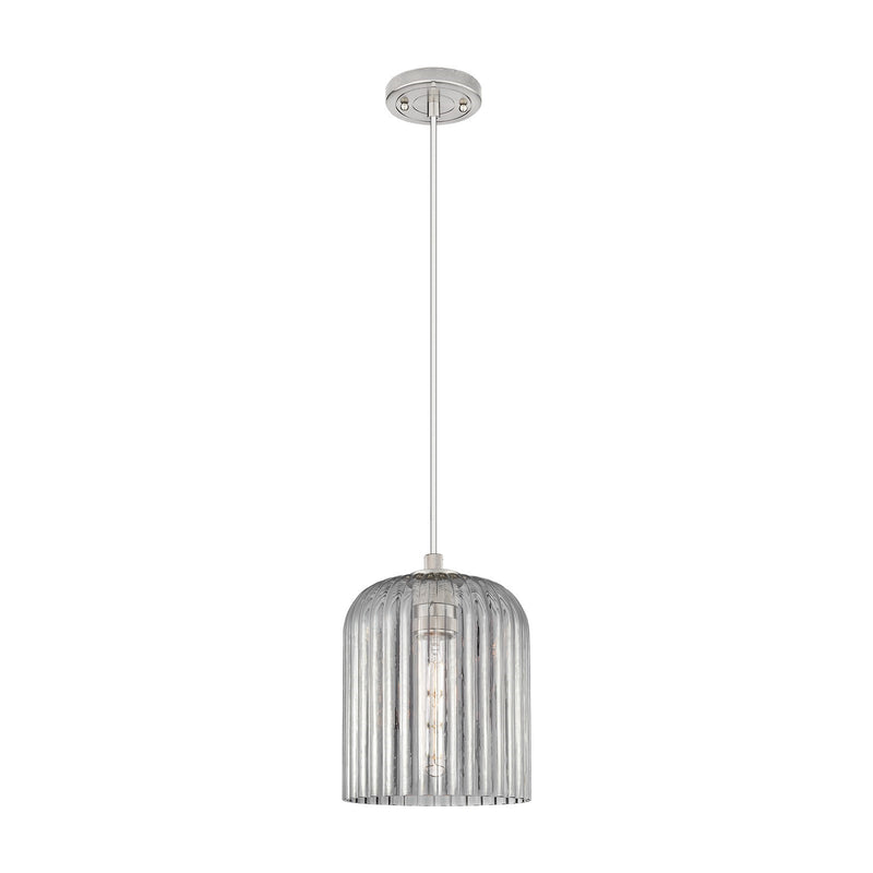 Innovations Crown Point 8in 1-Light Pendant | Industrial Satin Nickel and Light Smoke Glass | Kitchen Island & Dining Room | Model 434-1P-SN-G559-8SM