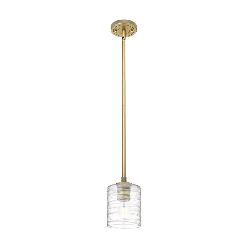 Innovations Cobbleskill 5in 1-Light Pendant | Industrial Brushed Brass and Deco Swirl Glass | Kitchen Island & Dining Room | Model 434-1S-BB-G1113