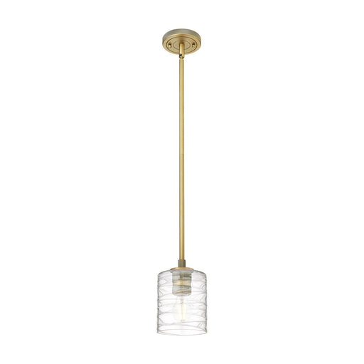 Innovations Cobbleskill 5in 1-Light Pendant | Industrial Brushed Brass and Deco Swirl Glass | Kitchen Island & Dining Room | Model 434-1S-BB-G1113