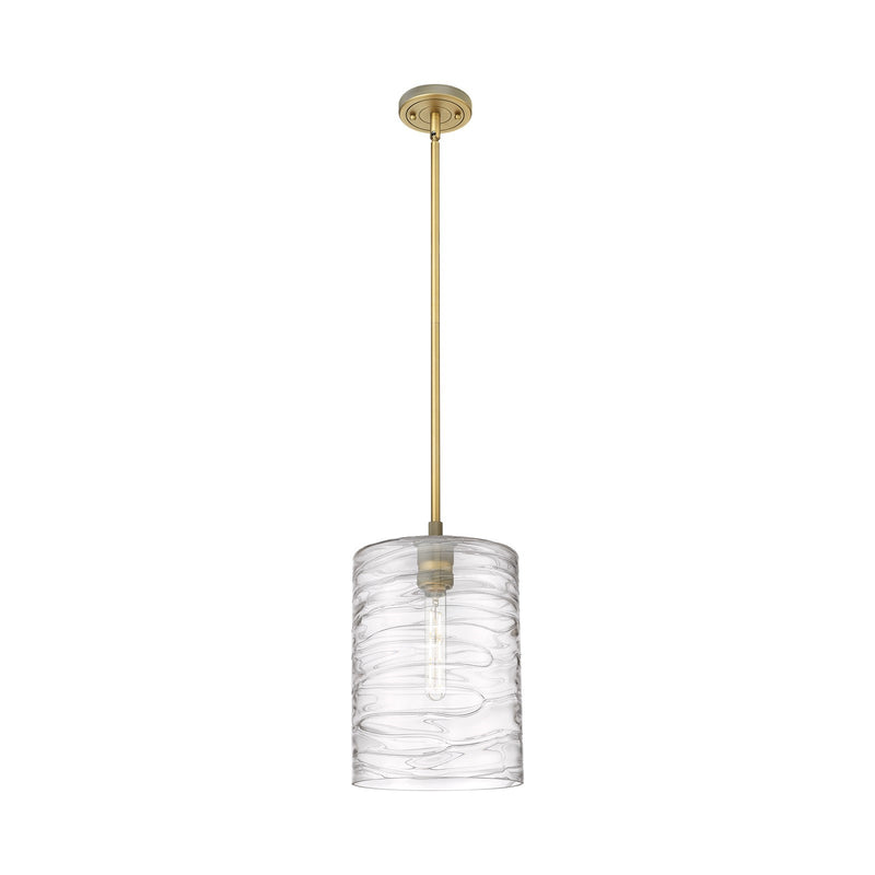 Innovations Cobbleskill 9in 1-Light Pendant | Industrial Brushed Brass and Deco Swirl Glass | Kitchen Island & Dining Room | Model 434-1S-BB-G1113-L