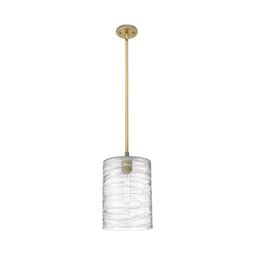 Innovations Cobbleskill 9in 1-Light Pendant | Industrial Brushed Brass and Deco Swirl Glass | Kitchen Island & Dining Room | Model 434-1S-BB-G1113-L