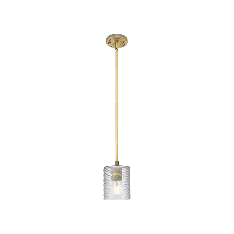 Innovations Cobbleskill 5in 1-Light Pendant | Industrial Brushed Brass and Clear Glass | Kitchen Island & Dining Room | Model 434-1S-BB-G112