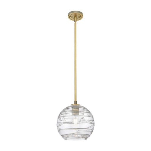Innovations Crown Point 10in 1-Light Pendant | Industrial Brushed Brass and Clear Deco Swirl Glass | Kitchen Island | Model 434-1S-BB-G1213-10CL