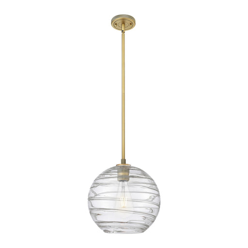 Innovations Crown Point 12in 1-Light Pendant | Industrial Brushed Brass and Clear Deco Swirl Glass | Kitchen Island | Model 434-1S-BB-G1213-12CL