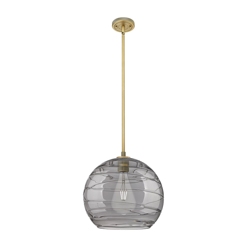 Innovations Athens Deco Swirl 13.75in 1-Light Pendant | Industrial Brushed Brass and Light Smoke Glass | Kitchen Island | Model 434-1S-BB-G1213-14SM