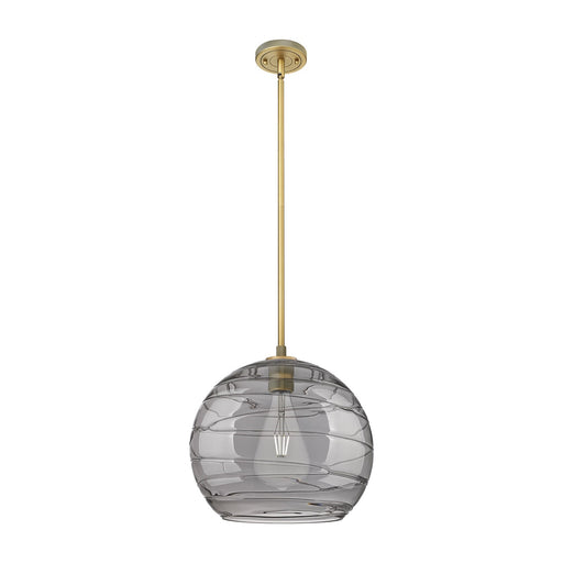 Innovations Athens Deco Swirl 13.75in 1-Light Pendant | Industrial Brushed Brass and Light Smoke Glass | Kitchen Island | Model 434-1S-BB-G1213-14SM