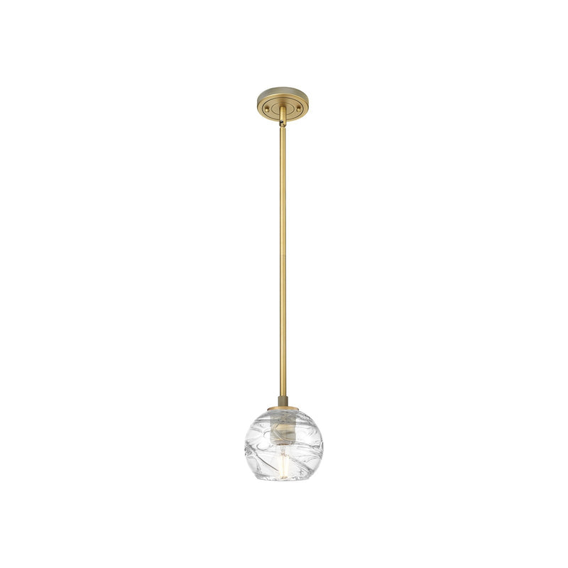 Innovations Crown Point 6in 1-Light Pendant | Industrial Brushed Brass and Clear Deco Swirl Glass | Kitchen Island | Model 434-1S-BB-G1213-6CL