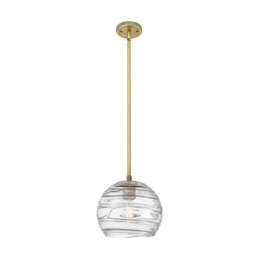 Innovations Crown Point 8in 1-Light Pendant | Industrial Brushed Brass and Clear Deco Swirl Glass | Kitchen Island | Model 434-1S-BB-G1213-8CL
